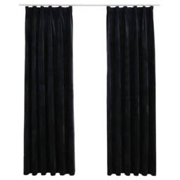 Berkfield Home Blackout Curtains 2 pcs with Hooks Velvet Black 140x225 cm