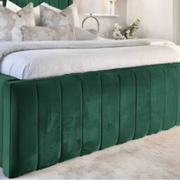 Living Comfort Bedz Geneva Upholstered Bed Frame with 54-inch Headboard - Slatted Base in Green - Size: King - thumbnail 3