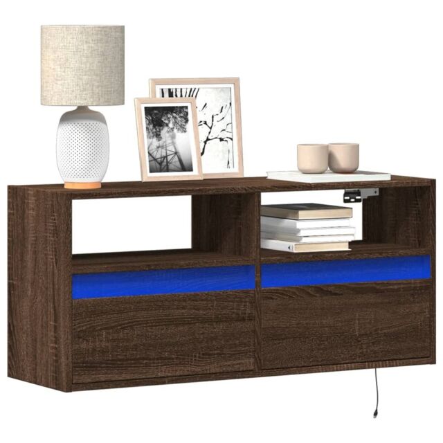 Berkfield Home TV Wall Cabinet with LED Lights Brown Oak 100x31x45 cm - Size: 100 x 31 x 45 cm - image 1