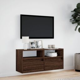 Berkfield Home TV Wall Cabinet with LED Lights Brown Oak 100x31x45 cm - Size: 100 x 31 x 45 cm - thumbnail 4