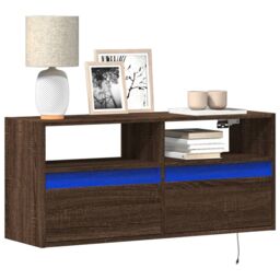 Berkfield Home TV Wall Cabinet with LED Lights Brown Oak 100x31x45 cm - Size: 100 x 31 x 45 cm - thumbnail 1