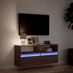 Berkfield Home TV Wall Cabinet with LED Lights Brown Oak 100x31x45 cm - Size: 100 x 31 x 45 cm - thumbnail 5