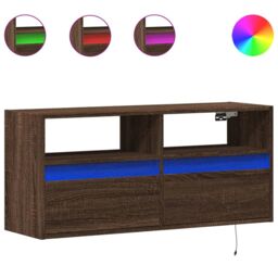 Berkfield Home TV Wall Cabinet with LED Lights Brown Oak 100x31x45 cm - Size: 100 x 31 x 45 cm - thumbnail 2