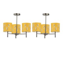 First Choice Lighting Set of 2 Brea - Antique Brass 3 Light Fittings with Ochre Fern Shades in Gold - thumbnail 1