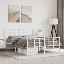 Berkfield Home Metal Bed Frame without Mattress with Footboard White 140x190cm - Size: 140x190 cm - thumbnail 1