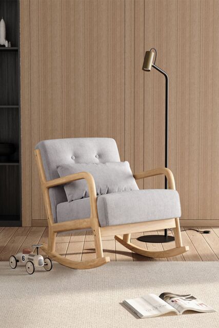 Living and Home Modern Buttoned Rocking Chair in Grey - image 1