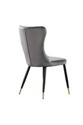 Life Interiors Set of 2 New York Modern Velvet Dining Chairs with High Back, Black Metal Legs, & Gold Tips in Grey - thumbnail 4