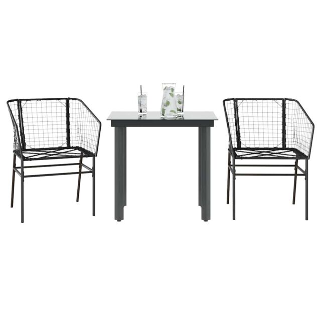 Berkfield Home 3 Piece Garden Dining Set Black Poly Rattan Glass - image 1