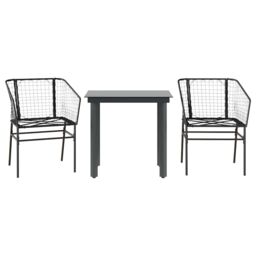 Berkfield Home 3 Piece Garden Dining Set Black Poly Rattan Glass - thumbnail 2