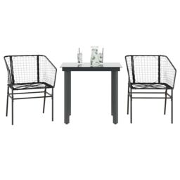Berkfield Home 3 Piece Garden Dining Set Black Poly Rattan Glass - thumbnail 1