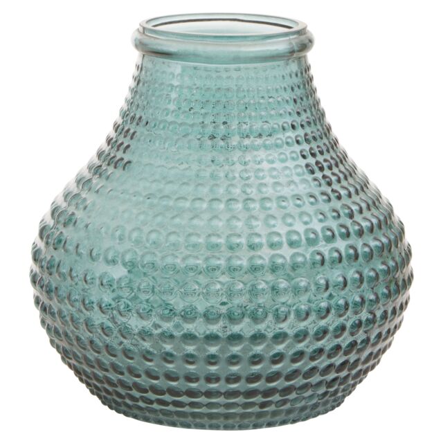 Orsina Large Green Glass Vase With Vibrant Green Hue, Stylish Pottery Vase With Studded Surface, Textured Glass Vase - image 1