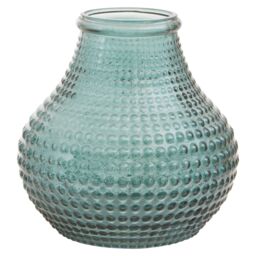 Orsina Large Green Glass Vase With Vibrant Green Hue, Stylish Pottery Vase With Studded Surface, Textured Glass Vase