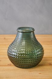 Orsina Large Green Glass Vase With Vibrant Green Hue, Stylish Pottery Vase With Studded Surface, Textured Glass Vase - thumbnail 2