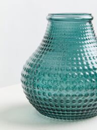 Orsina Large Green Glass Vase With Vibrant Green Hue, Stylish Pottery Vase With Studded Surface, Textured Glass Vase - thumbnail 4