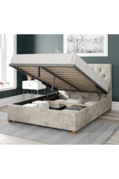 Aspire Olivier Upholstered Ottoman Storage Bed, Mirazzi Velvet Fabric in Ivory - Size: King - thumbnail 2