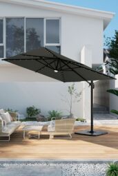 H&O Direct Outdoor Square Cantilever Parasol with Solar Lights & HDPE Base in Dark Grey - thumbnail 2