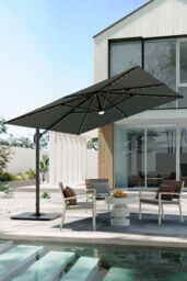 H&O Direct Outdoor Square Cantilever Parasol with Solar Lights & HDPE Base in Dark Grey - thumbnail 3