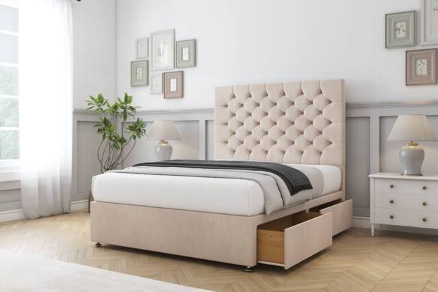 "Sloomy Mayfair Naples Divan Set 2 Drawers-54"" Headboard in Light Sand - Size: King" - image 1