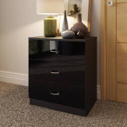 VOGREX 3 Drawer Bedside Table Black Gloss Bedroom Furniture - thumbnail 4