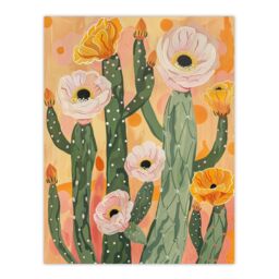 "Artery8 Pastel Pink Cactus Flower Blossom Painting Soft Wall Art Print in Orange - Size: W24"" x H32""" - thumbnail 1