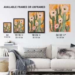 "Artery8 Pastel Pink Cactus Flower Blossom Painting Soft Wall Art Print in Orange - Size: W24"" x H32""" - thumbnail 3