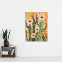"Artery8 Pastel Pink Cactus Flower Blossom Painting Soft Wall Art Print in Orange - Size: W24"" x H32""" - thumbnail 4
