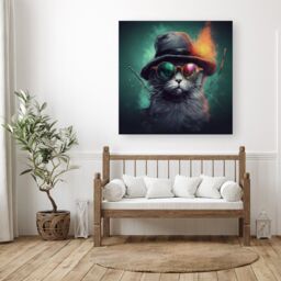 "Warren Reed - Designer Fiery Cat In A Hat Canvas - Size: W30"" x H30""" - thumbnail 1