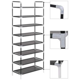 Berkfield Home Shoe Rack with 8 Shelves Metal & Non-woven Fabric Black - thumbnail 1