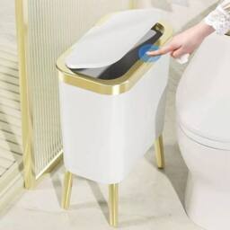 KORVIXA White & Golden Trash Can Narrow Garbage Bin - Size: 100 cm x 100 cm - thumbnail 4