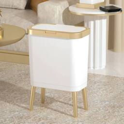 KORVIXA White & Golden Trash Can Narrow Garbage Bin - Size: 100 cm x 100 cm - thumbnail 2