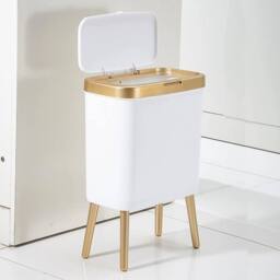 KORVIXA White & Golden Trash Can Narrow Garbage Bin - Size: 100 cm x 100 cm - thumbnail 1
