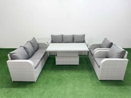 Fimous PE Rattan High Back Lounge Sofa Set Patio Adjustable Lifting Dining or Coffee Table & Chairs Set w/ 3 Seater Sofa Reclining Chair Side Table - thumbnail 1