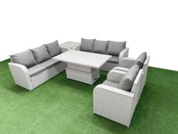 Fimous PE Rattan High Back Lounge Sofa Set Patio Adjustable Lifting Dining or Coffee Table & Chairs Set w/ 3 Seater Sofa Reclining Chair Side Table - thumbnail 2
