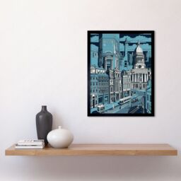 "Artery8 Wall Art Print Belfast Cityscape City Centre Hall Linocut Style Art Framed in Black - Size: W12"" x H16""" - thumbnail 2