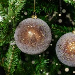Melody Maison Set Of 3 Large Bronze Gold Glitter Baubles - thumbnail 4