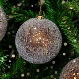 Melody Maison Set Of 3 Large Bronze Gold Glitter Baubles - thumbnail 2
