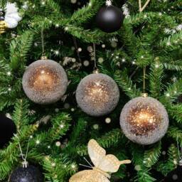 Melody Maison Set Of 3 Large Bronze Gold Glitter Baubles - thumbnail 1