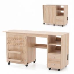 Costway Folding Sewing Table Sewing Machine Cart Table w/Charging Station in Natural - thumbnail 9