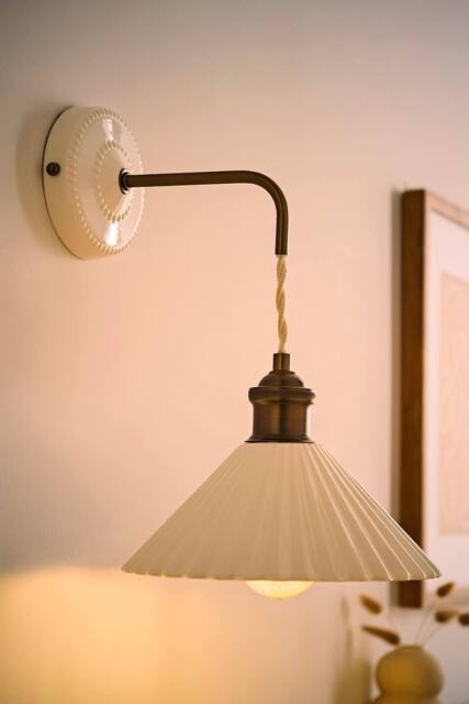 ValueLights Burford White Ceramic Ribbed Adjustable Drop Wall Light with Bulb in Cream - image 1