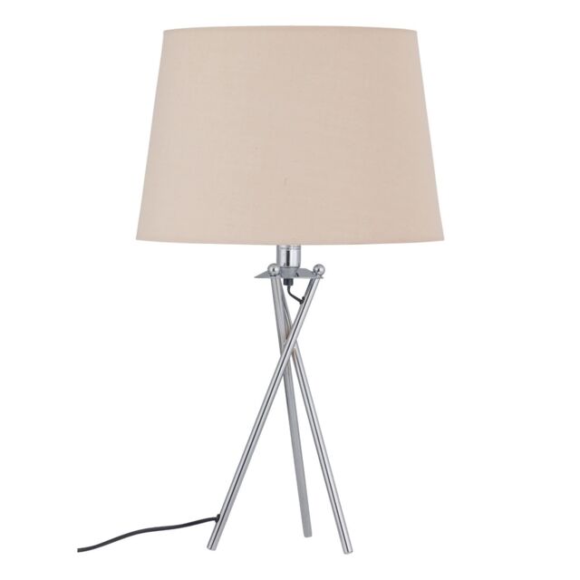 First Choice Lighting Tripod Table Lamp with Natural Cotton Fabric Shade in Silver - image 1