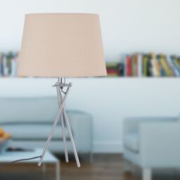 First Choice Lighting Tripod Table Lamp with Natural Cotton Fabric Shade in Silver - thumbnail 5
