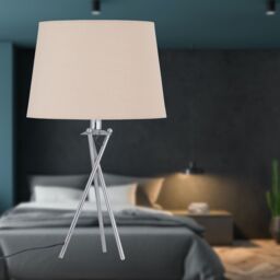 First Choice Lighting Tripod Table Lamp with Natural Cotton Fabric Shade in Silver - thumbnail 6