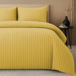 Pamposh Luxury Embossed Stripes Duvet Cover Set in Yellow - Size: Super King - thumbnail 2