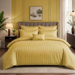Pamposh Luxury Embossed Stripes Duvet Cover Set in Yellow - Size: Super King