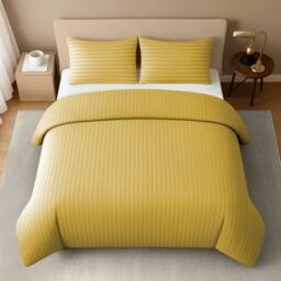 Pamposh Luxury Embossed Stripes Duvet Cover Set in Yellow - Size: Super King - thumbnail 4