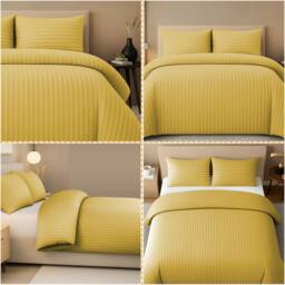 Pamposh Luxury Embossed Stripes Duvet Cover Set in Yellow - Size: Super King - thumbnail 6