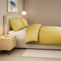 Pamposh Luxury Embossed Stripes Duvet Cover Set in Yellow - Size: Super King - thumbnail 3