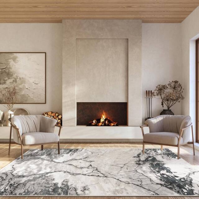 Desire Rugs Elysium Modern Abstract Living Room Area Rug Metallic Sheen - Huracan in Grey - Size: 200 cm x 290 cm - image 1