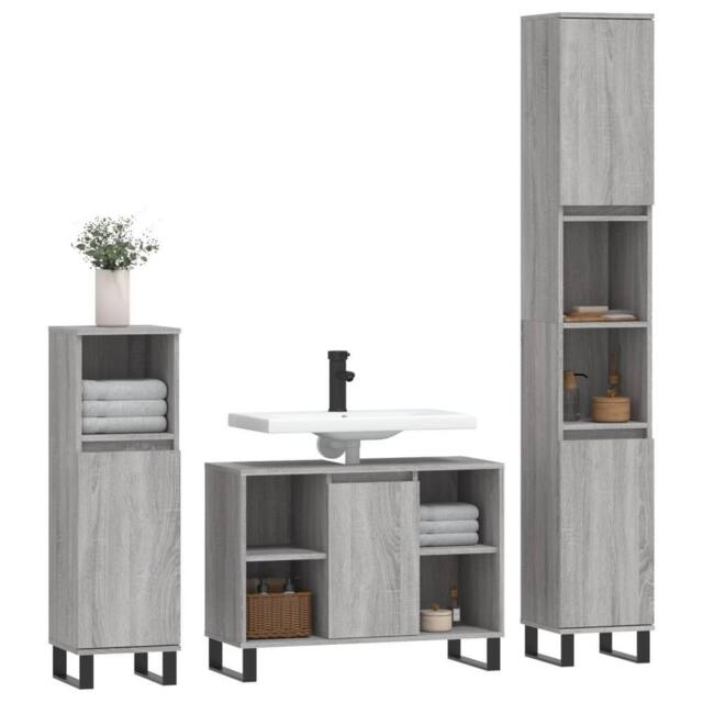 Berkfield Home Modern 3 Piece Bathroom Furniture Set Grey Sonoma Engineered Wood - image 1
