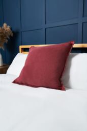 BHS Cotton Cushion with Frayed Edge in Red - Size: 45 cm x 45 cm